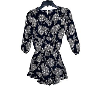 Sage Navy Ruffle 3/4 Sleeve Romper